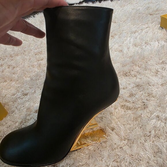 Fendi First Leather Bootie, Logo Heel - Picture 4 of 5